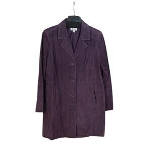 Denim & Co. Size Medium Deep Purple Washable Suede Button Front Jacket Pockets